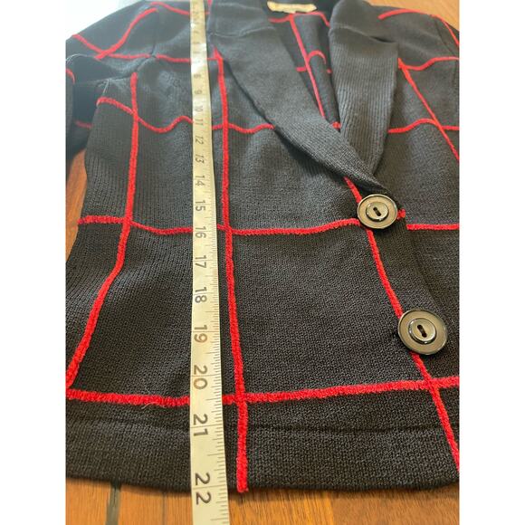 J.S.S knit ware jacket blazet Sm black / red strip wool blend button up classic - Picture 9 of 13